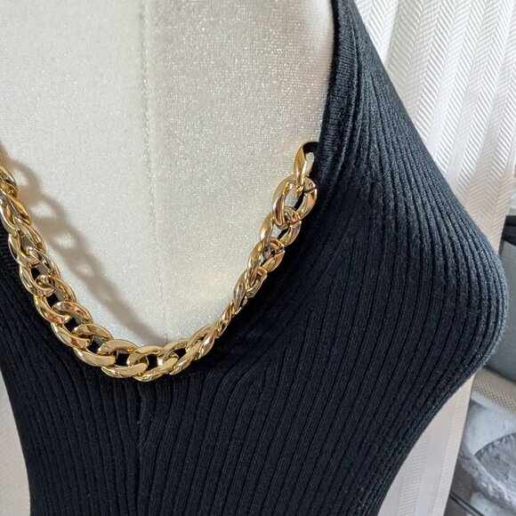 Catherine Malandrino Black ribbed sleeveless knit top with gold chains Small - Picture 7 of 10